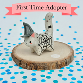 FIRST TIME ADOPTER - Spiderweb Witch Hat Kitty with White Gold