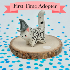 FIRST TIME ADOPTER - Spiderweb Witch Hat Kitty with White Gold