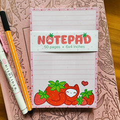 Strawberry Cat Notepad - 50 pages