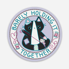 “Barely Holding It Together” Stitched Cat Vinyl Sticker