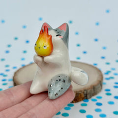 Calcifer Cat with White Gold Stars