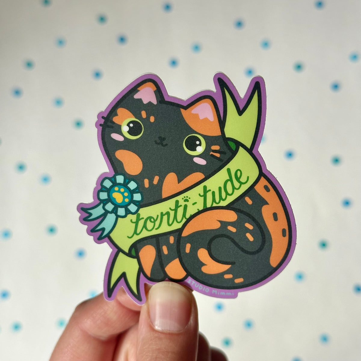 “Torti-tude” Banner - Tortoiseshell Cat - Vinyl Sticker