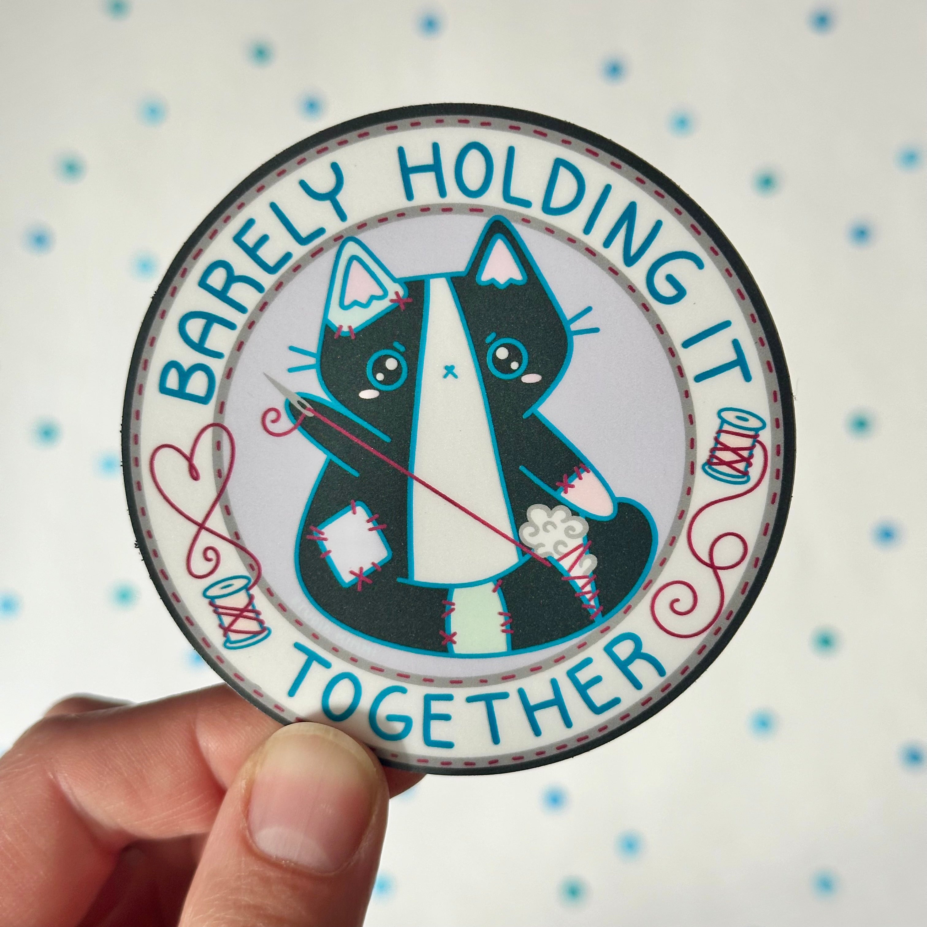 Barely Holding it Together Stitching Kitty Vinyl Sticker