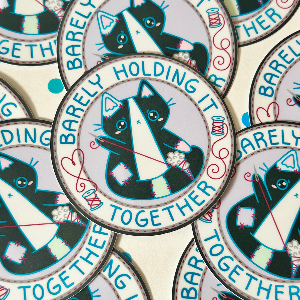 Barely Holding it Together Stitching Kitty Vinyl Sticker