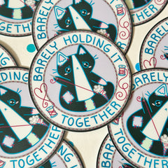 Barely Holding it Together Stitching Kitty Vinyl Sticker