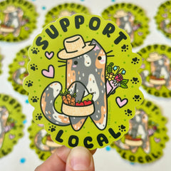 “Support Local” Farmers Market Cat Vinyl Sticker