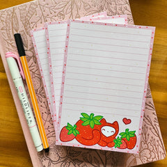 Strawberry Cat Notepad - 50 pages