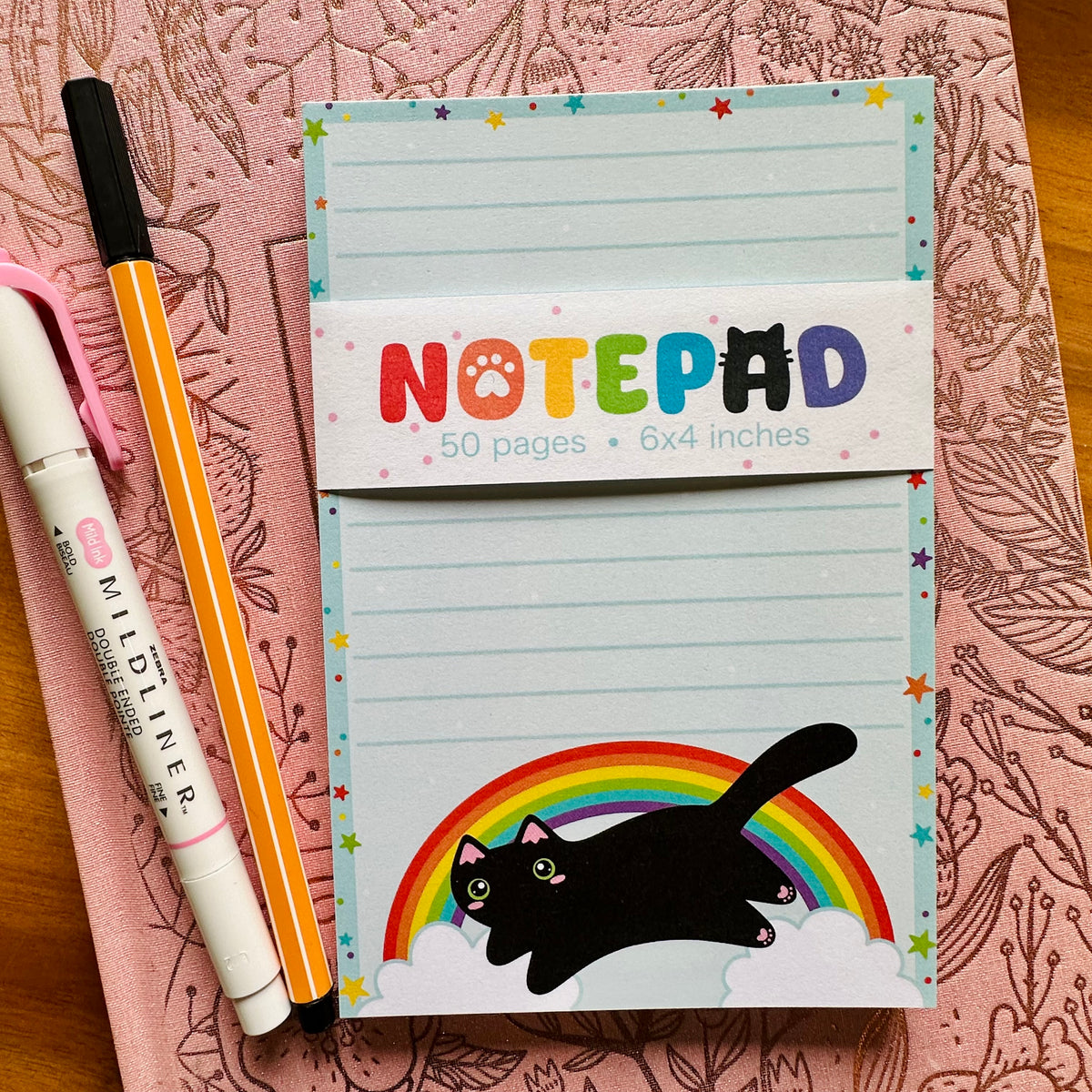 Rainbow Jumper Cat Notepad - 50 pages