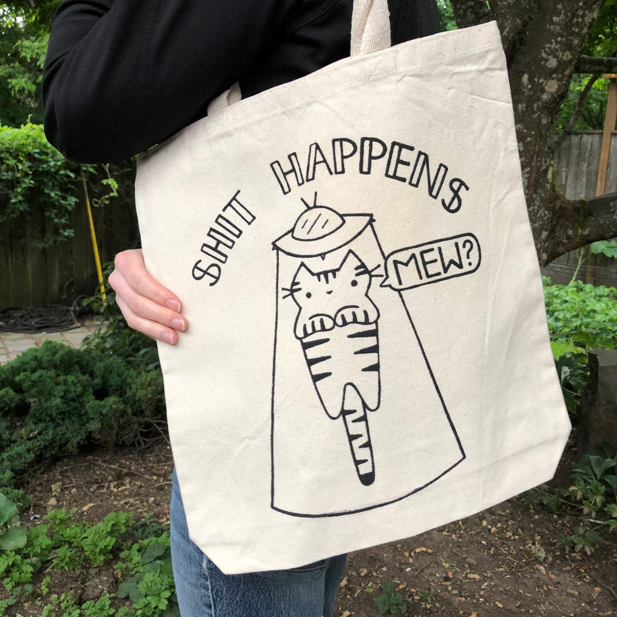 Shit Happens Hand Printed Tote