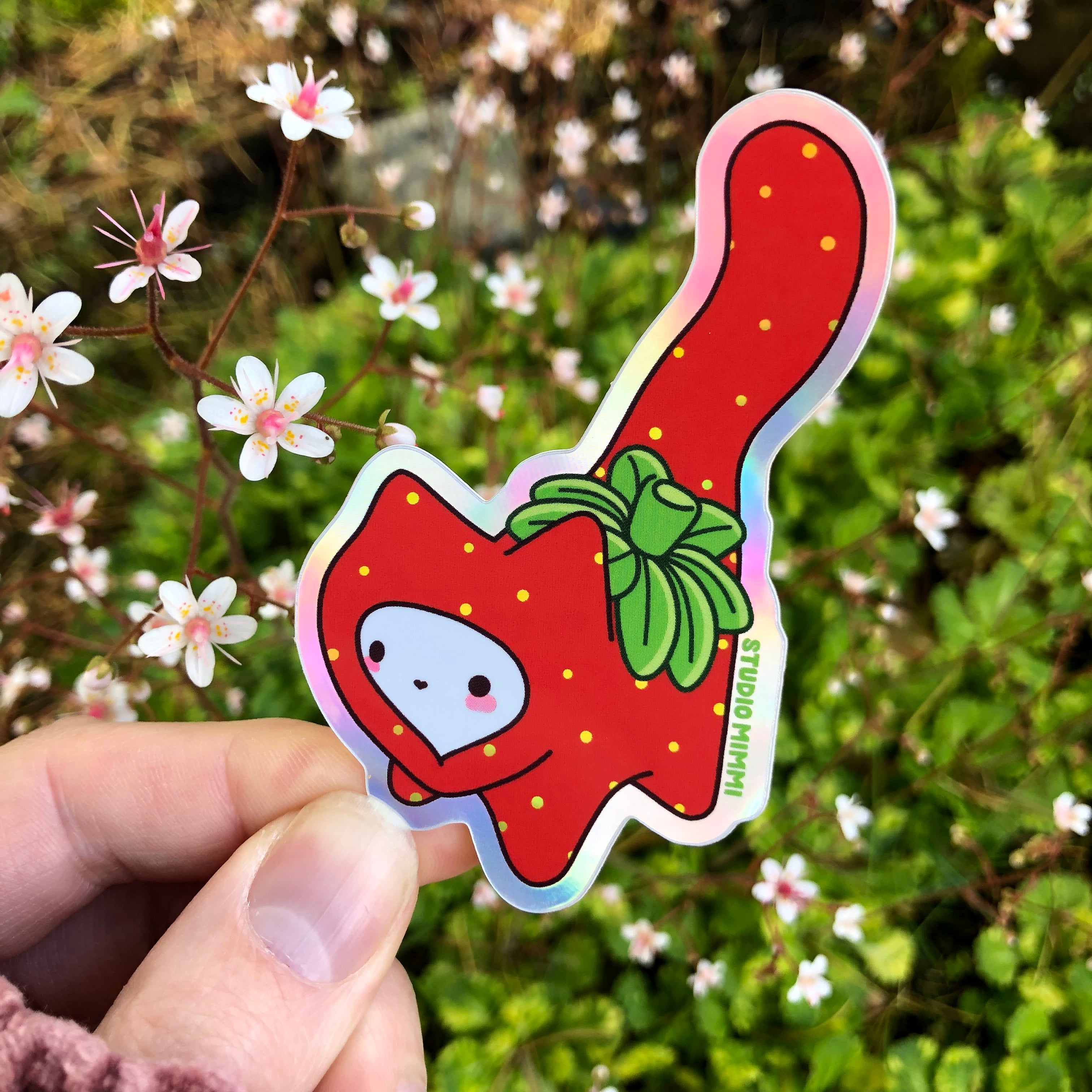 Holographic Strawberry Cat Sticker