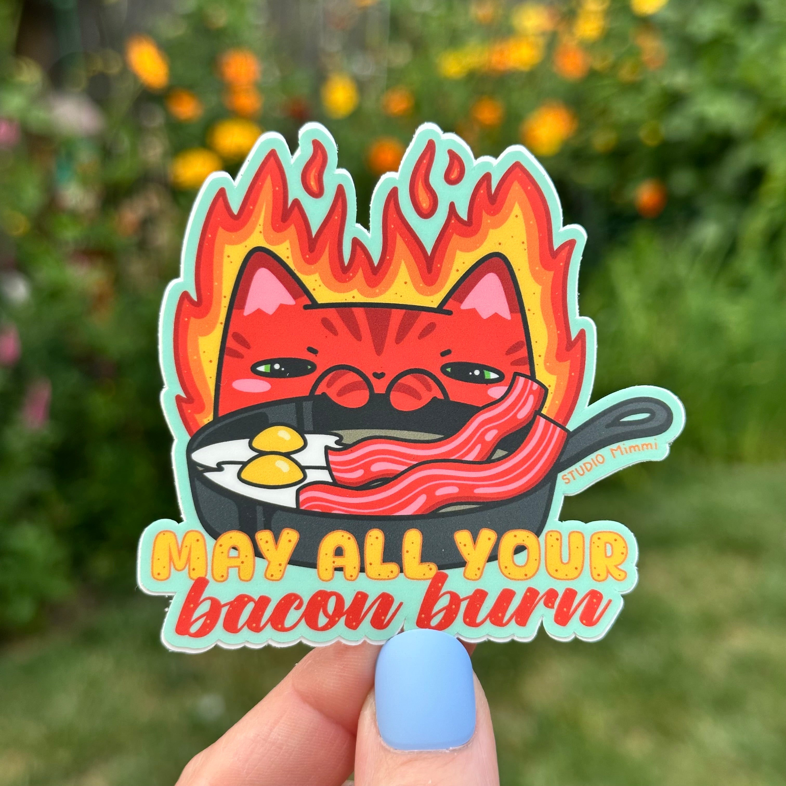 May All Your Bacon Burn Calcifer Cat Vinyl Sticker