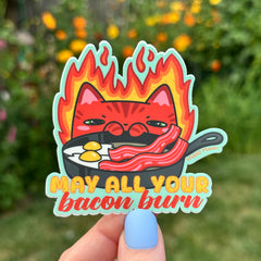 May All Your Bacon Burn Calcifer Cat Vinyl Sticker